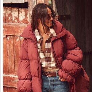 Free People Solid Cotton Candy Puffer in Pomegranate Medium